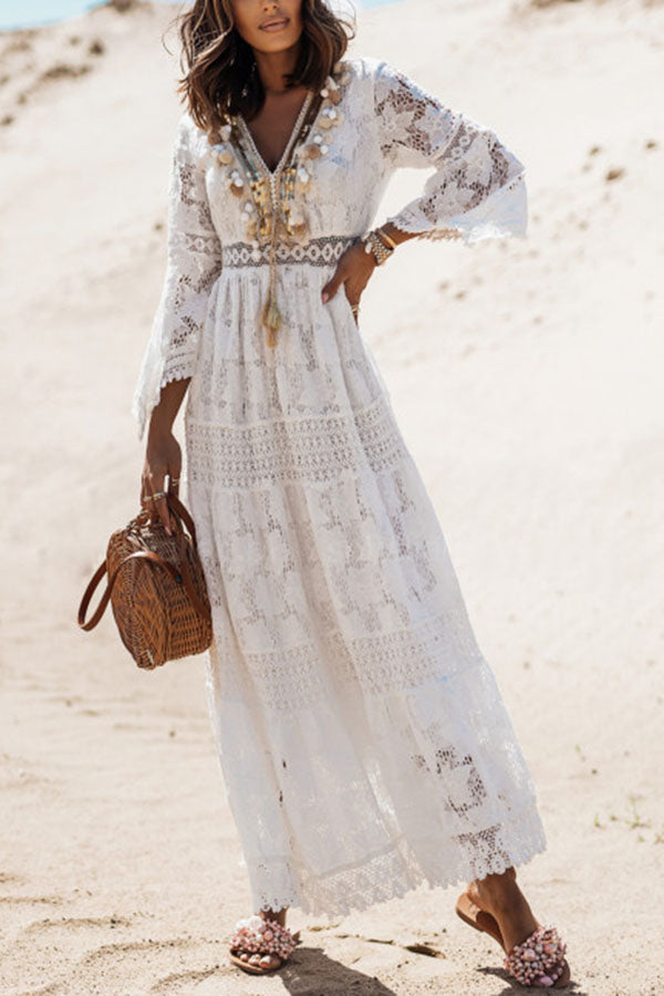 Dream Catcher Lace Patchwork Tassel Maxi Dress