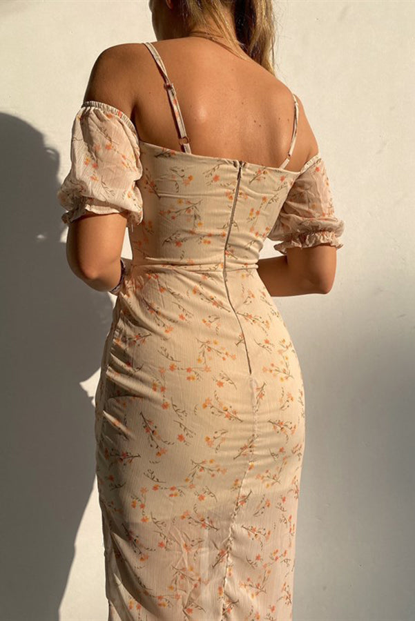 Sexy Sweetheart Floral Ruched Midi Dress