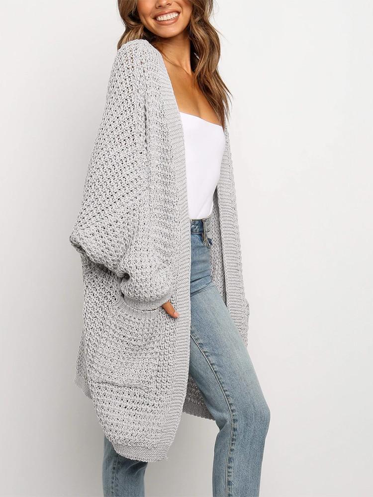 Loose Solid Color Pocket Cardigan