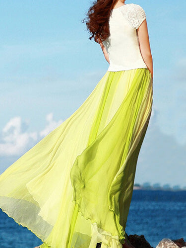 Women's Skirts Two-Tone Panel Long Chiffon Skirt