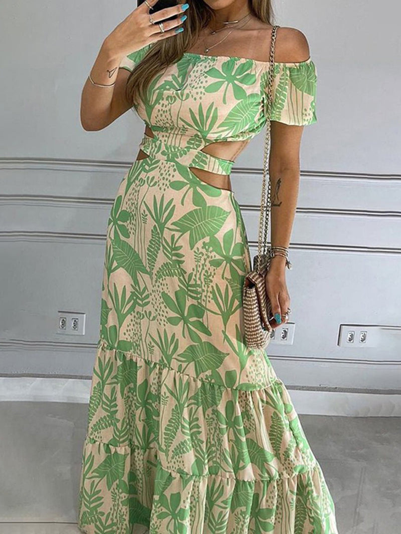 Women's Dresses Tropical Print Off Shoulder Cut Out Maxi Dresses Beachwear