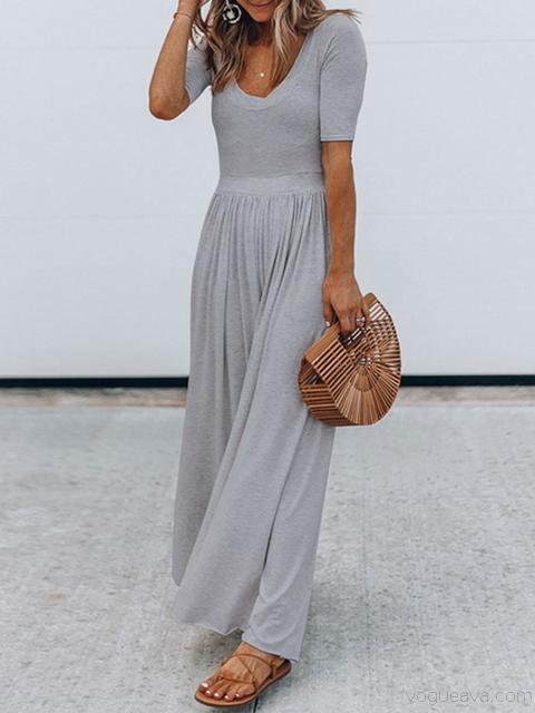 Basic Solid Color Draped Loose Jumpsuit