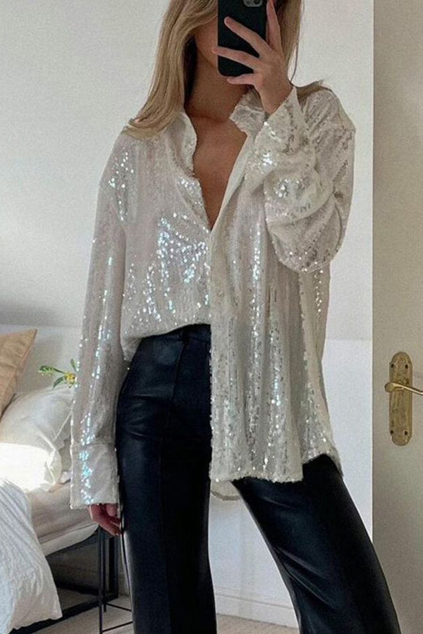 Sequin Oversized Button Shirt