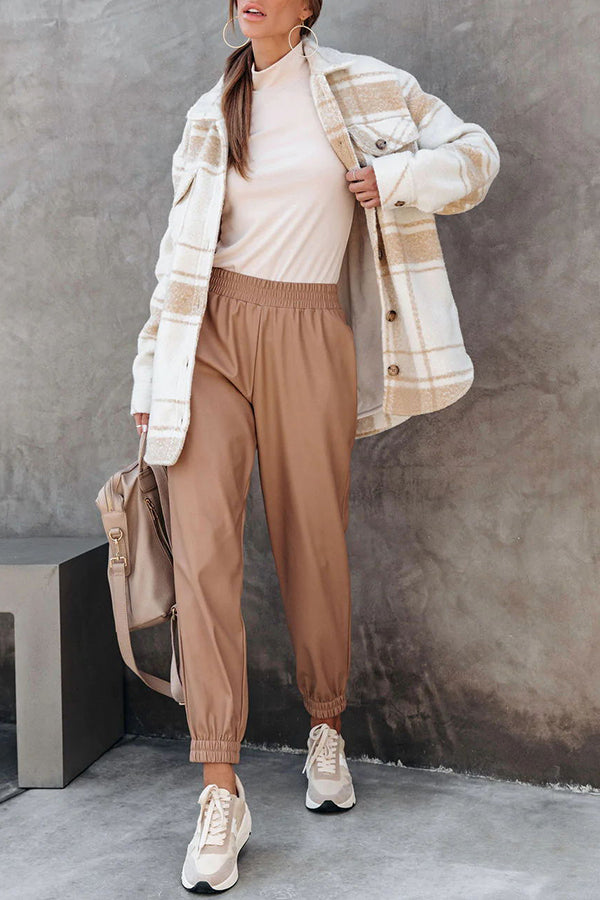 Splendid Moment Pocketed Faux Leather Jogger Pants