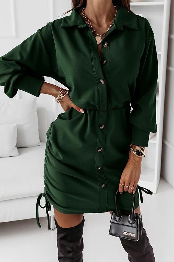 Found Love Ruched Button Down Shirt Dress