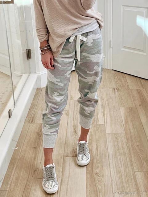 Camo Pattern Drawstring Pants