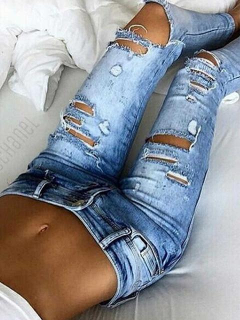 Elastic Hole Denim Jeans