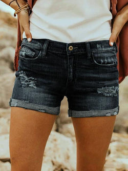 Denim Hole Slim Shorts