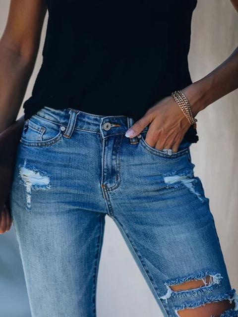 Denim Hole Tassel Jeans