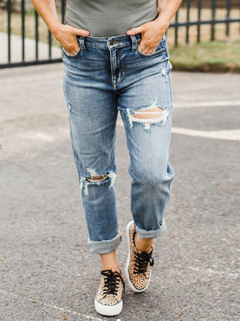 Loose Hole Denim Jeans