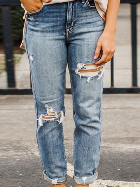 Loose Hole Denim Jeans