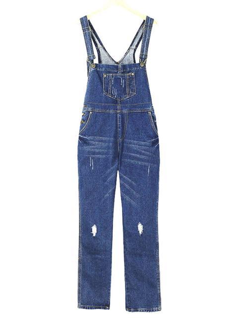 Denim Loose Solid Long Rompers