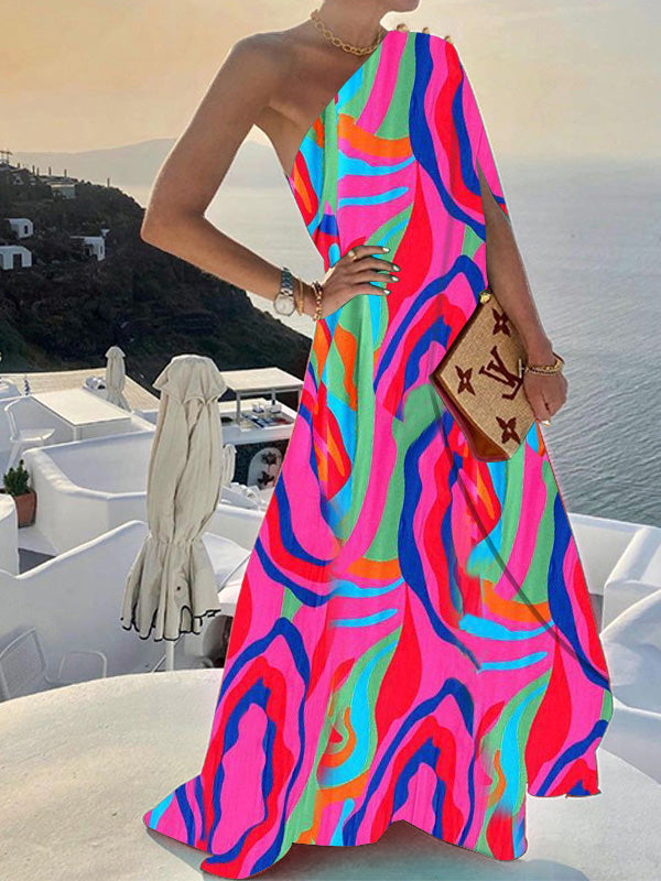 Women's Dresses One Shoulder Print Swing Dress