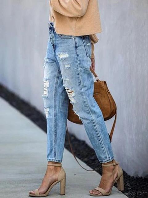 Straight  Ripped  Denim Pants