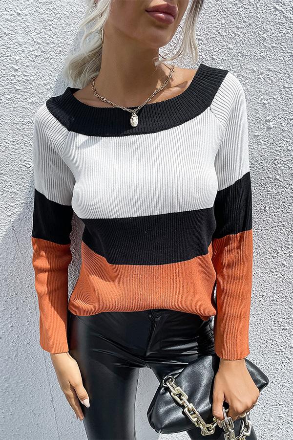 One Word Collar Color-block Knit Sweater