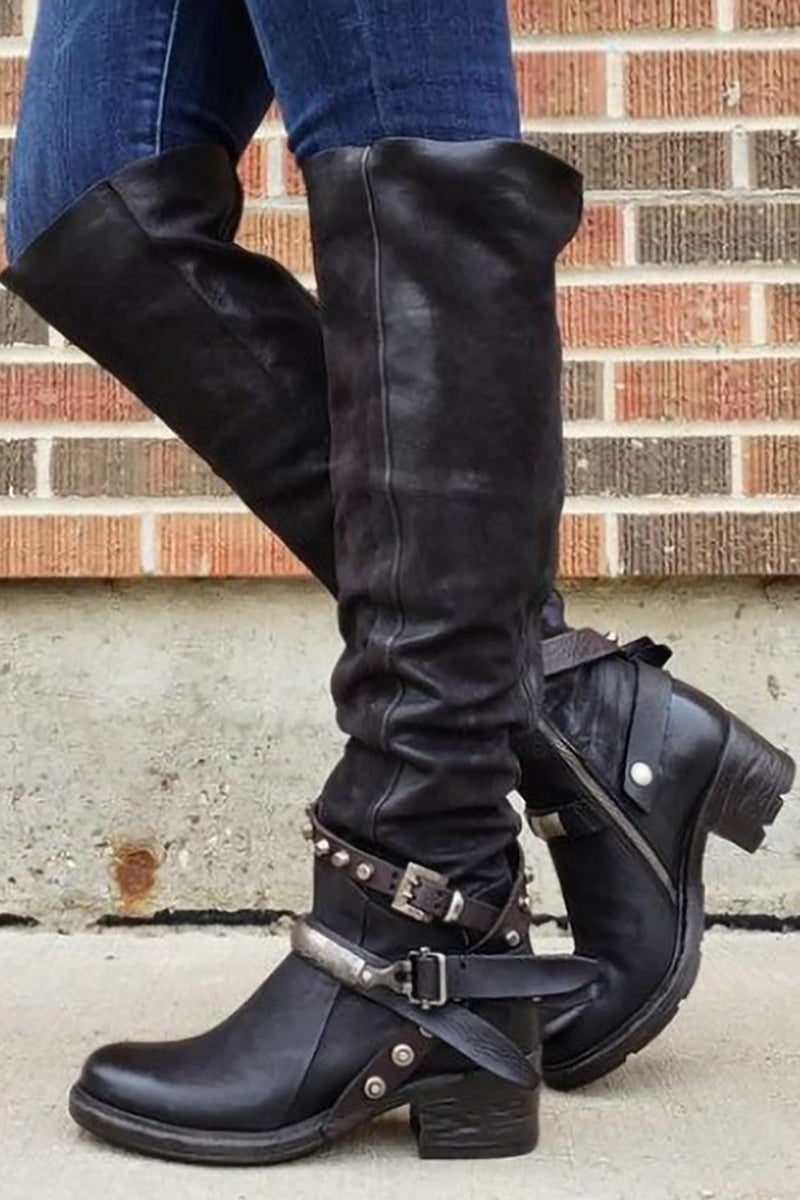 Rivet Strap Wrapped Moto Boots