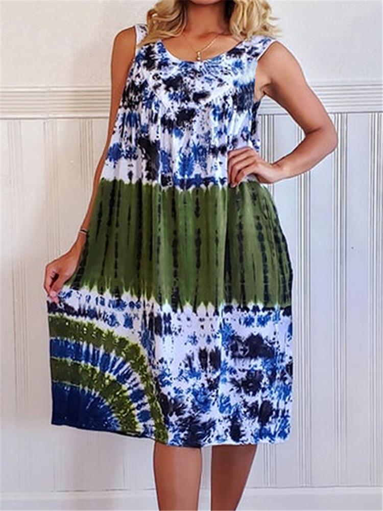 Tie-Dye Print Sleeveless A-Line Dress