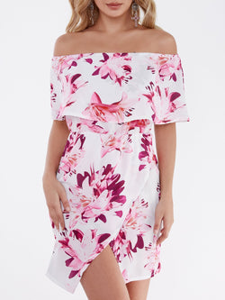 Random Floral Print Off Shoulder Tiered Dress - Landing Closet