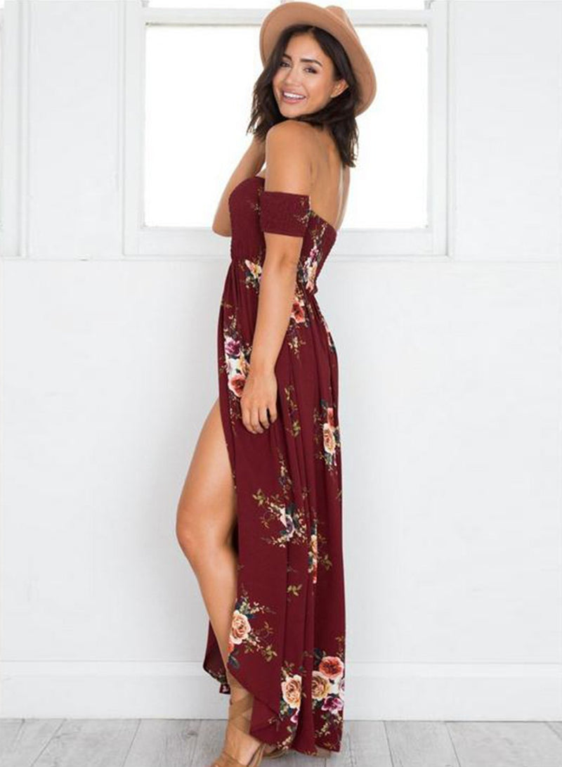 Off Shoulder Split Maxi Dress - Landing Closet