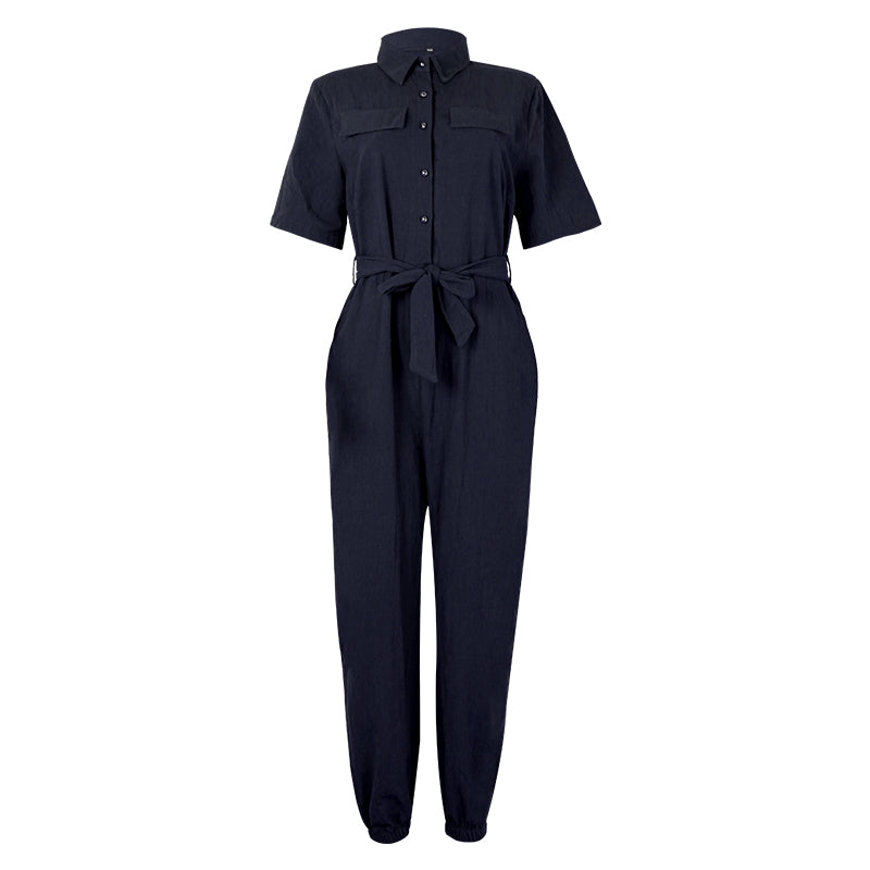 Short Sleeve Buttoned Jumpsuit