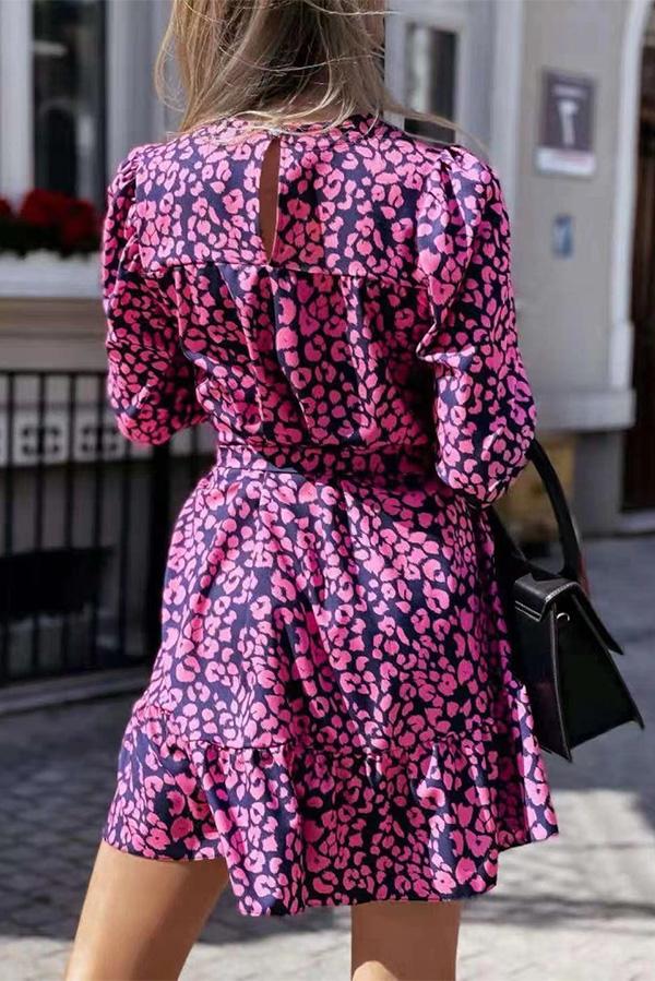 Long-sleeved Printed Round-neck Large Skirt Dress