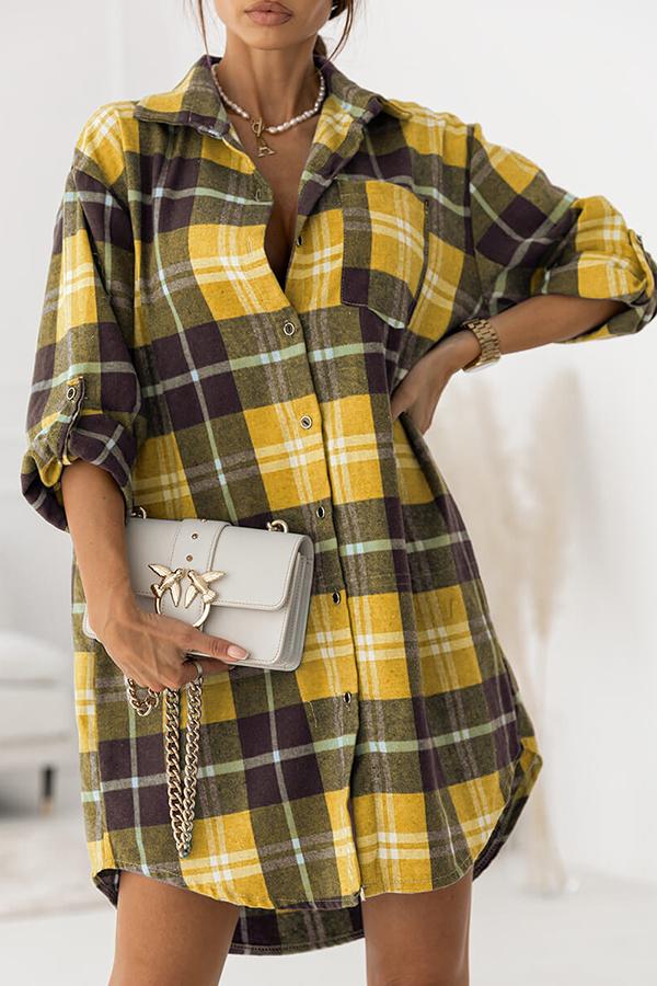 Serving Up Spice Plaid Shirt Dress