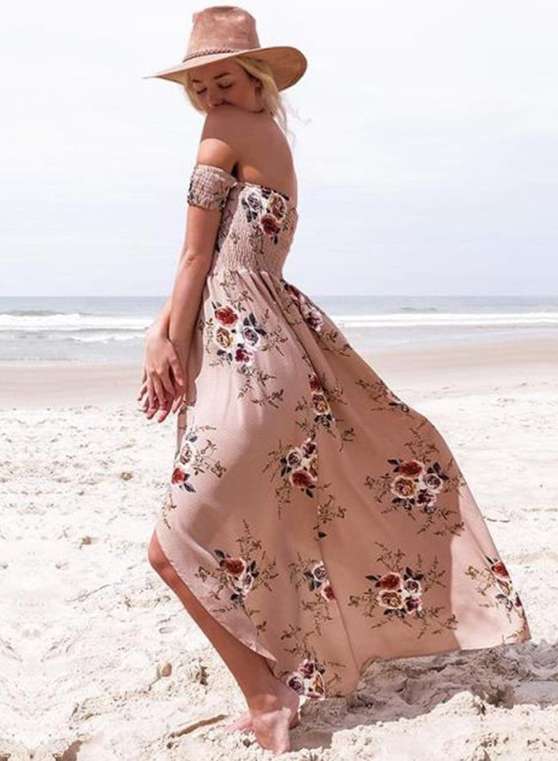 Off Shoulder Split Maxi Dress - Landing Closet