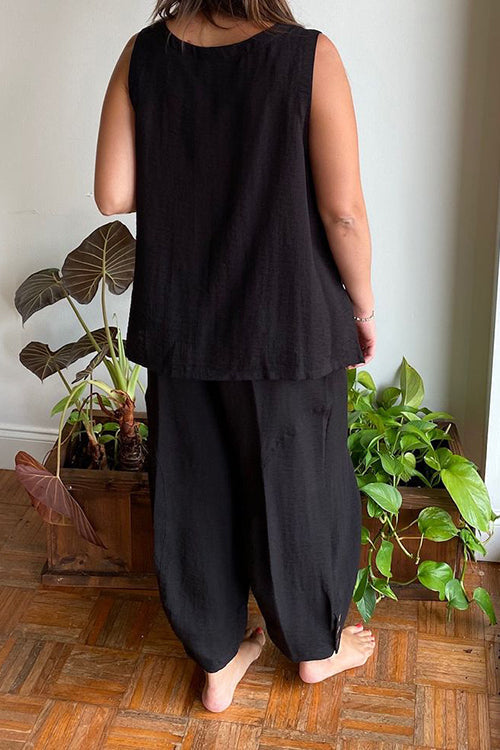 Solid O Neck Tank Pants Set