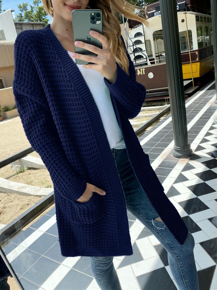 Loose Solid Color Pocket Cardigan