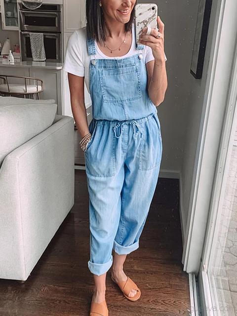 Vintage Drawstring Denim Jumpsuit