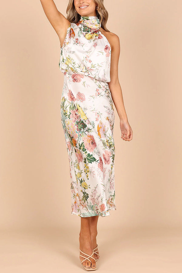 Wine Country Dates Floral Halter Neck Maxi Dress