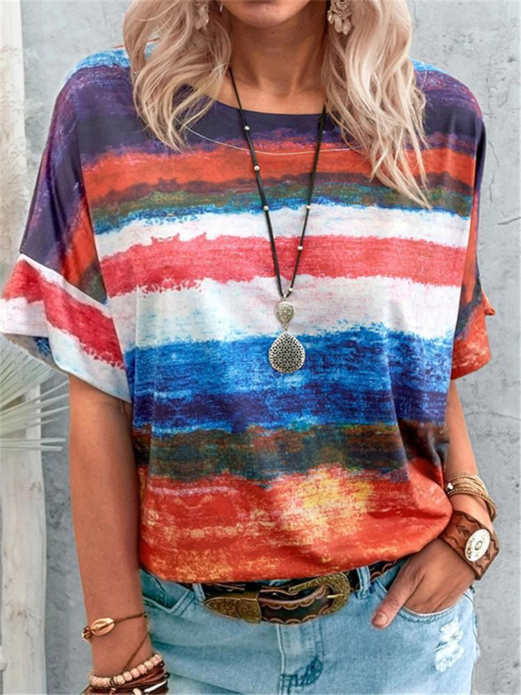 Gradients Stripe Contrast Loose T-shirt