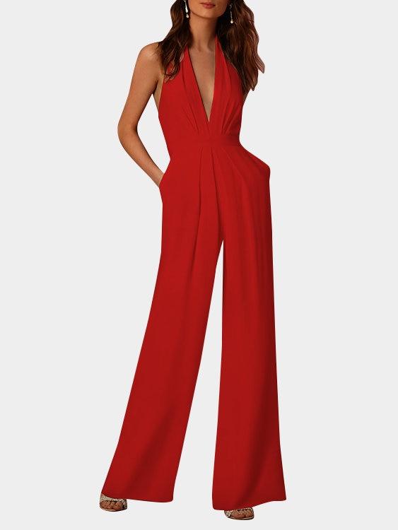 Deep V-neck Sleeveless Wide Leg Playsuit - Landing Closet