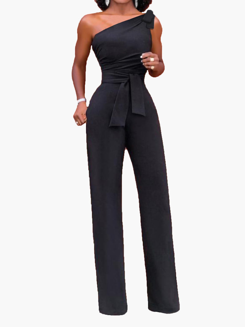 Women's Jumpsuits One Shoulder Lace Up Jumpsuits