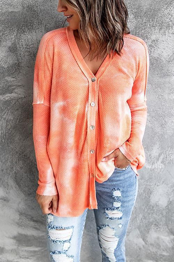 Reverse Tie Dye Button Cardigan