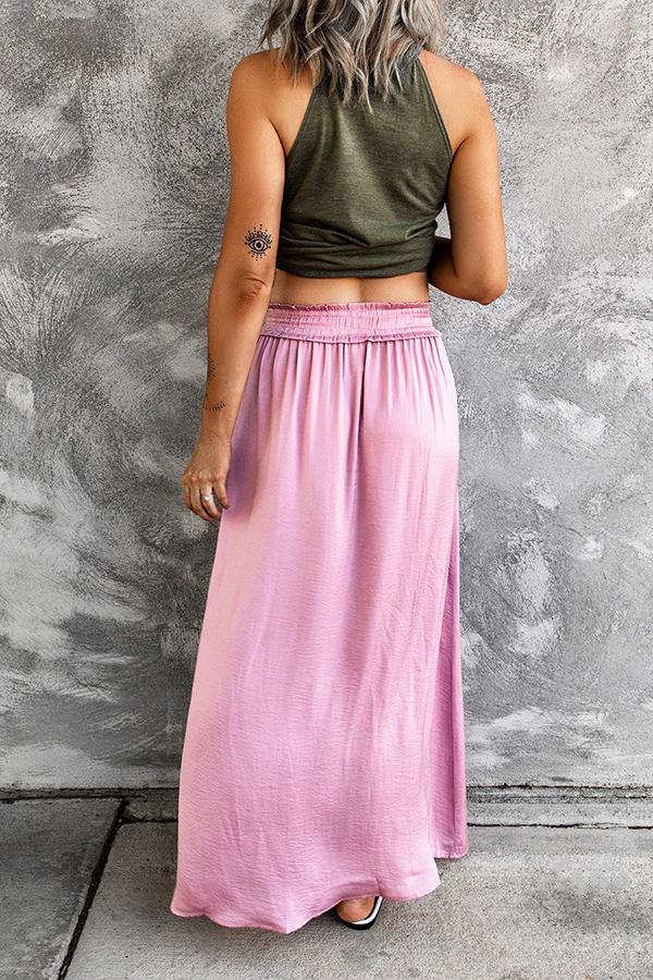 Adjustable Drawstring Waist Silky Maxi Skirt