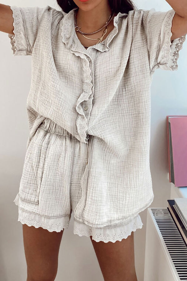 Ruffles Blouse Shorts Set