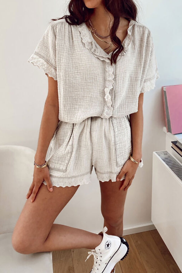 Ruffles Blouse Shorts Set