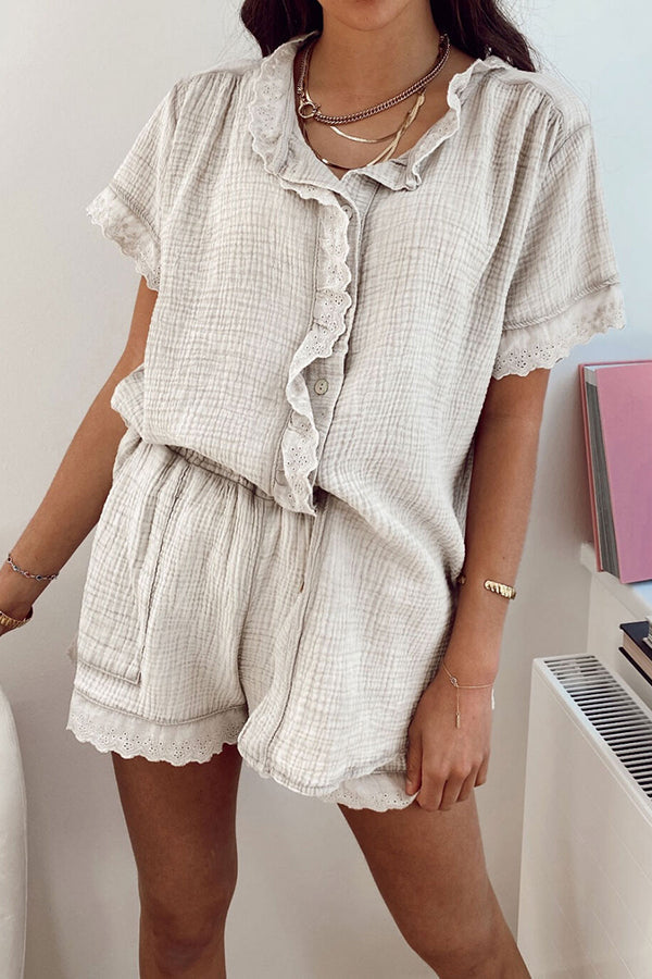 Ruffles Blouse Shorts Set