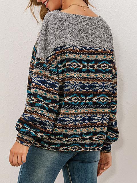 Ethic Print Patchwork Round Neck Pullover