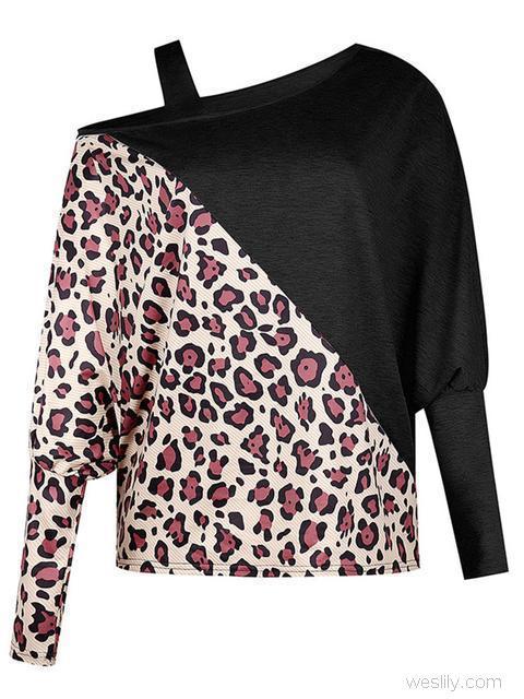 Leopard One Shoulder Bat Sleeve Top