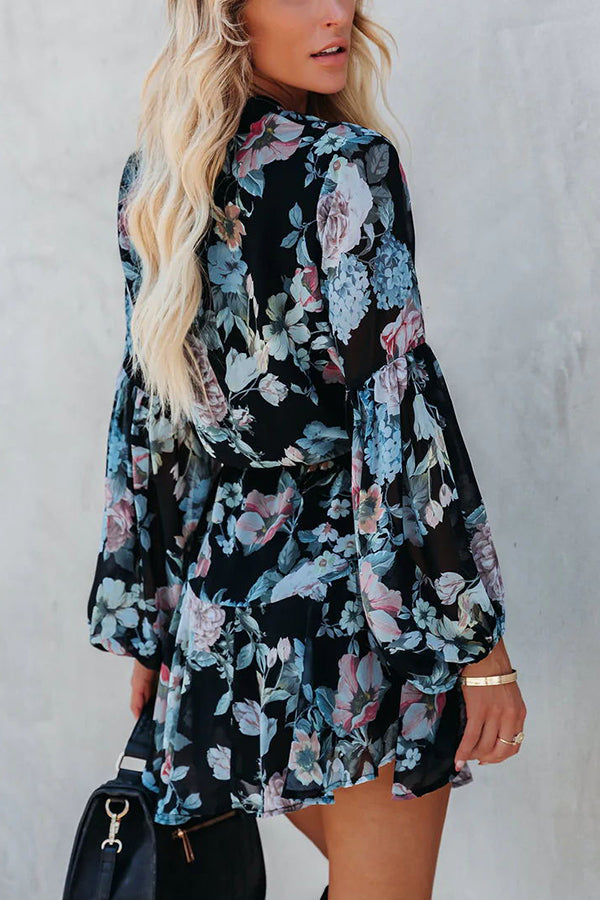 Genesis Floral Adjustable Balloon Sleeve Dress