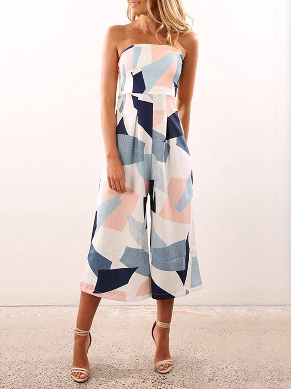 Off Shoulder Random Print Jumpsuit - Landing Closet