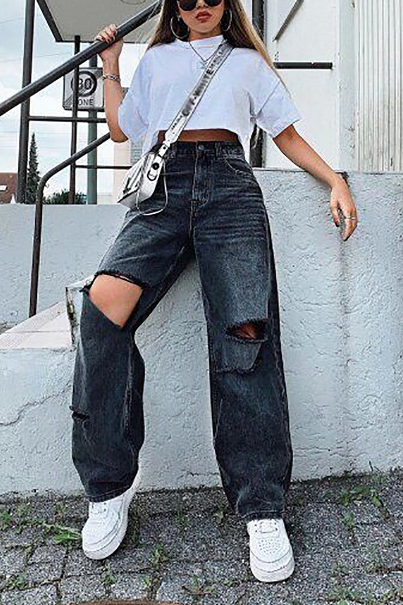 90s Ripped Loose Leg Jeans