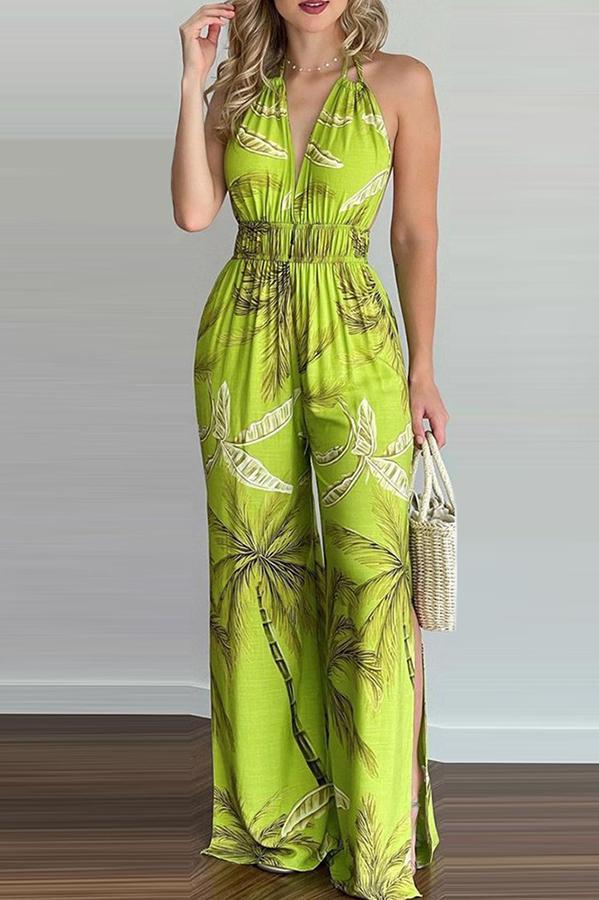 Carneros Floral Print Halter Wide Leg Jumpsuit