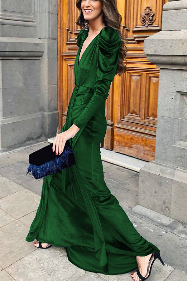 Elegance Is Beauty Velvet Drape Maxi Dress