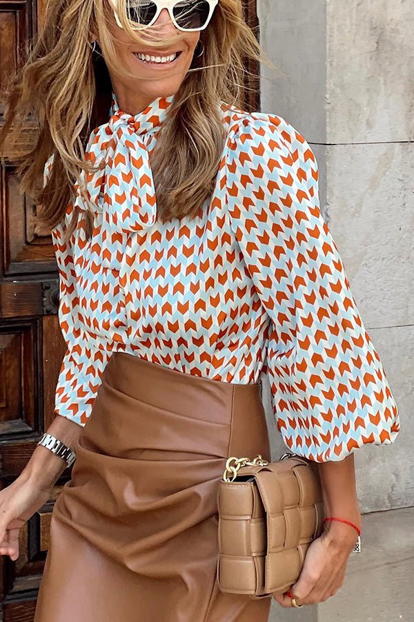 Gypsy Print Tie Neck Blouse