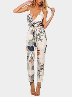 Floral Print V-neck Sleeveless Jumpsuit - Landing Closet