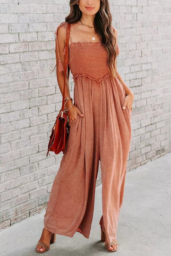 Smocked Pocket Wide Leg Slip Jumpsuit