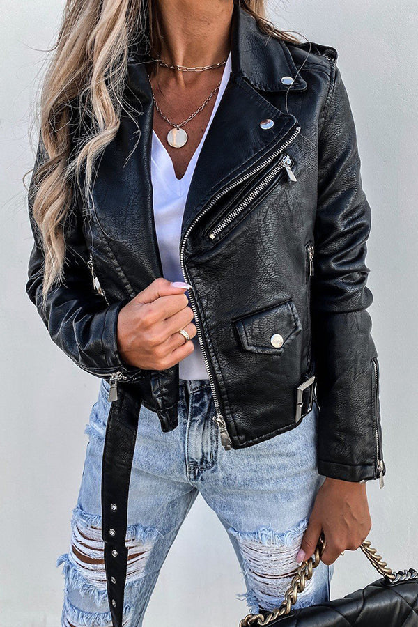 Excellent Taste Faux Leather Zipper Jacket